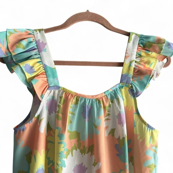 CROSBY by Mollie Burch – Ruffle Sleeve Tank, Watercolor Floral Print – Size M - Picture 2 of 8